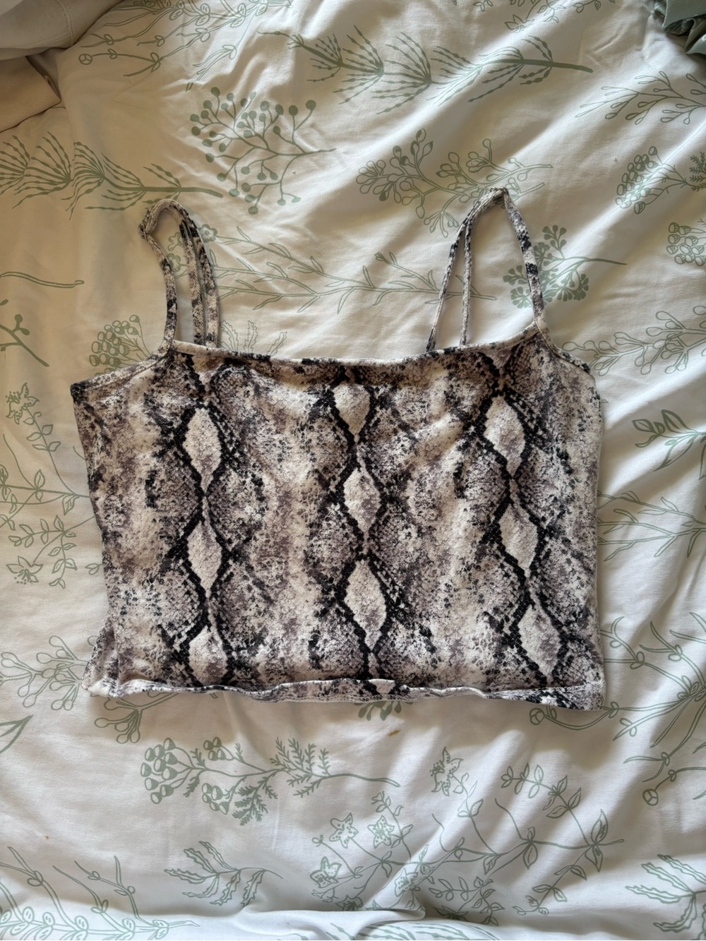 Snakeskin Print Spaghetti Strap Crop Top - Neutral Tones